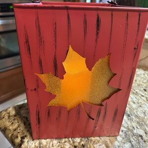 Brick Red Lantern with Maple Leaf Cutout